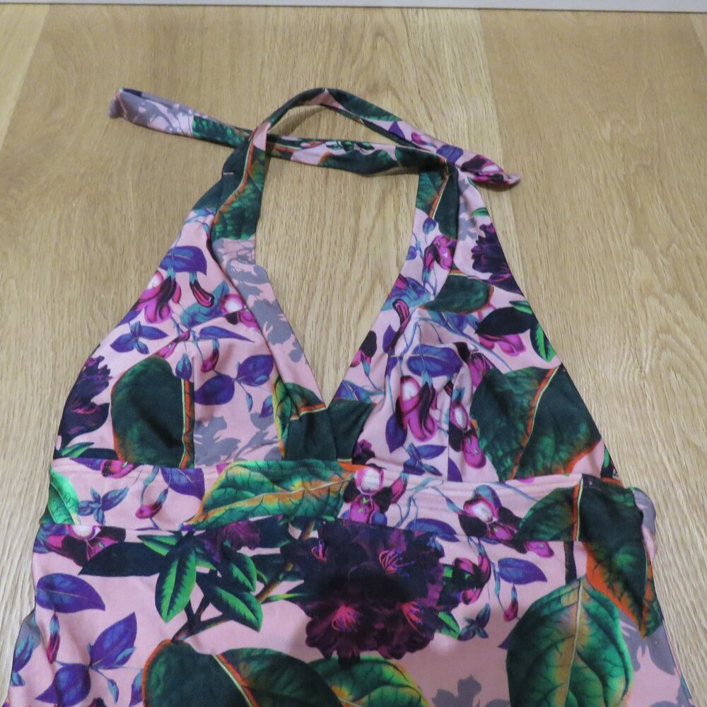 BETTY'S BEACH BUNGALOW Floral Halter Neck One Piece Swimsuit Size 10 Pink Purple - Picture 6 of 12